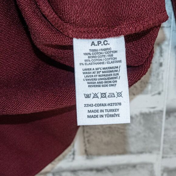 A.P.C. Men's Burgundy VPC Sweatshirt Crewneck French Terry Cotton size Small - Picture 7 of 7